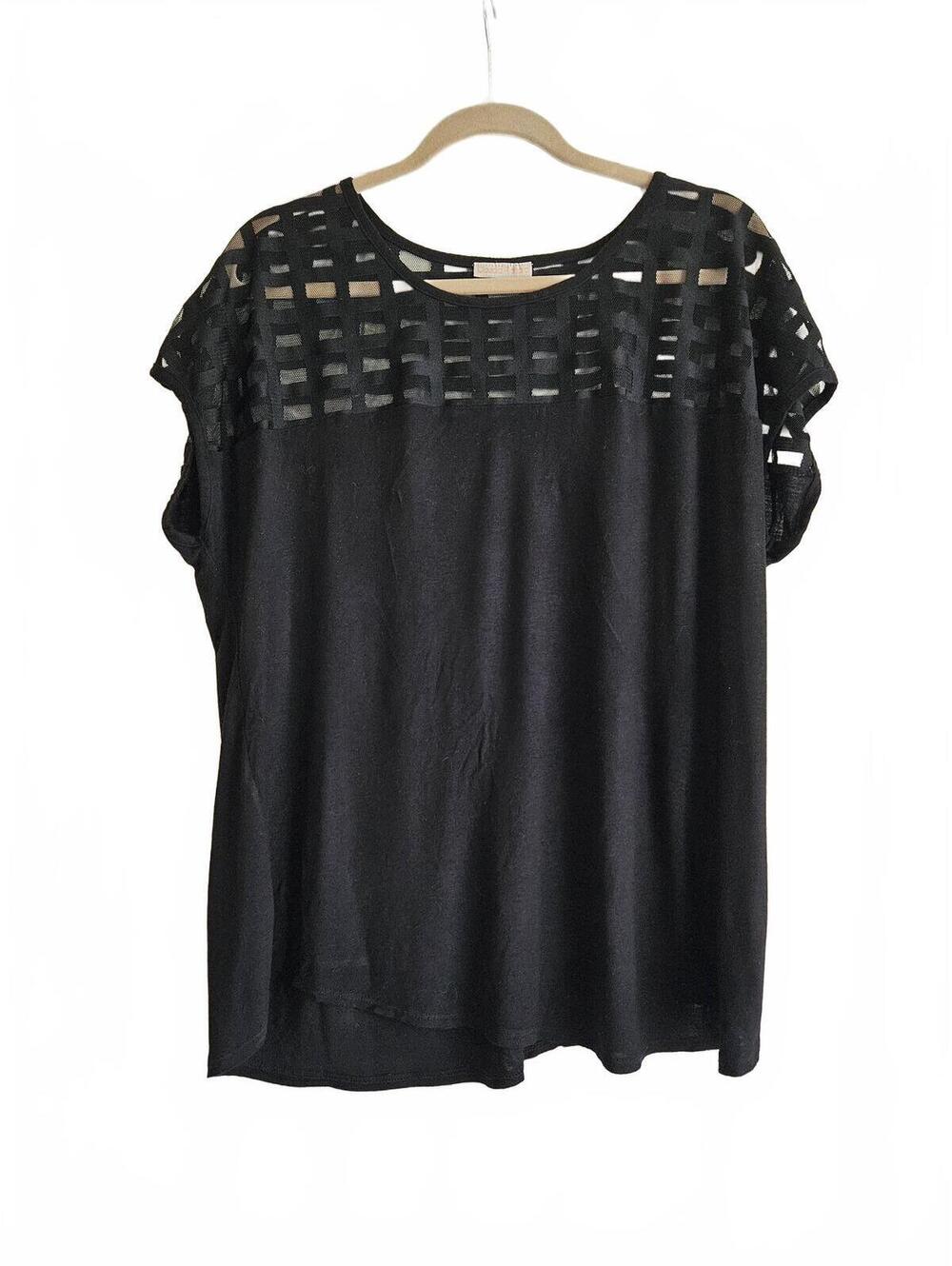 Claudia Richard Black Short Sleeve Sheer Panel Top Size 1X